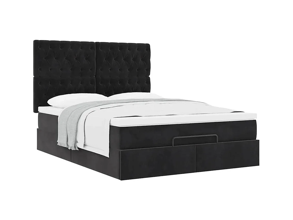 Cadre de lit ottoman avec matelas noir 140x190 cm velours