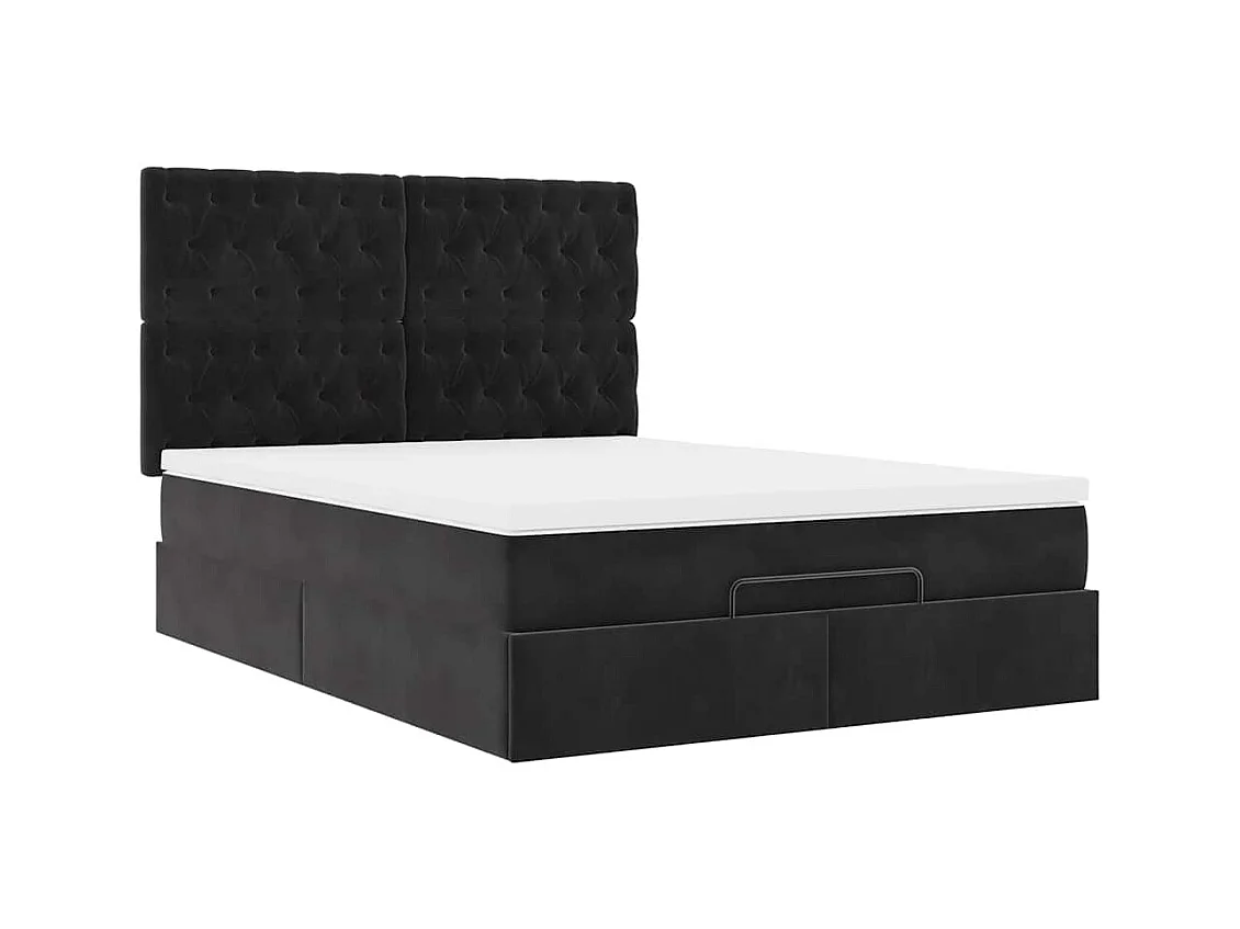 Cadre de lit ottoman avec matelas noir 140x190 cm velours