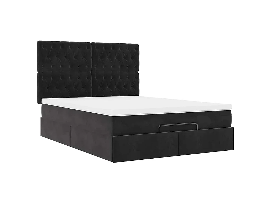 Cadre de lit ottoman avec matelas noir 140x190 cm velours