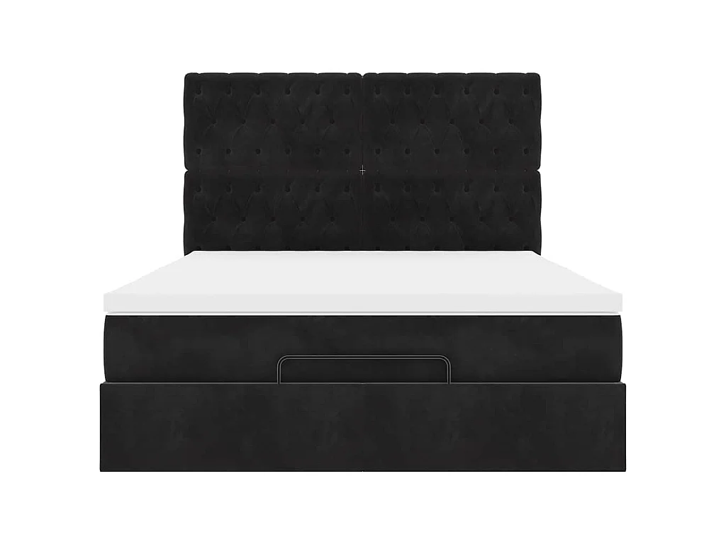 Cadre de lit ottoman avec matelas noir 140x190 cm velours