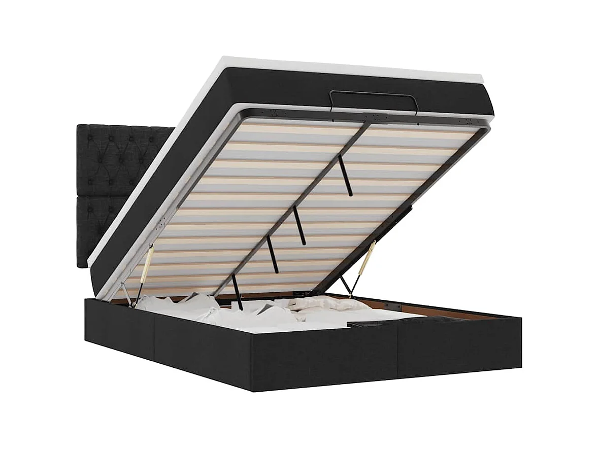 Ottoman-Bett mit Matratze & LEDs Schwarz 140x190 cm Stoff