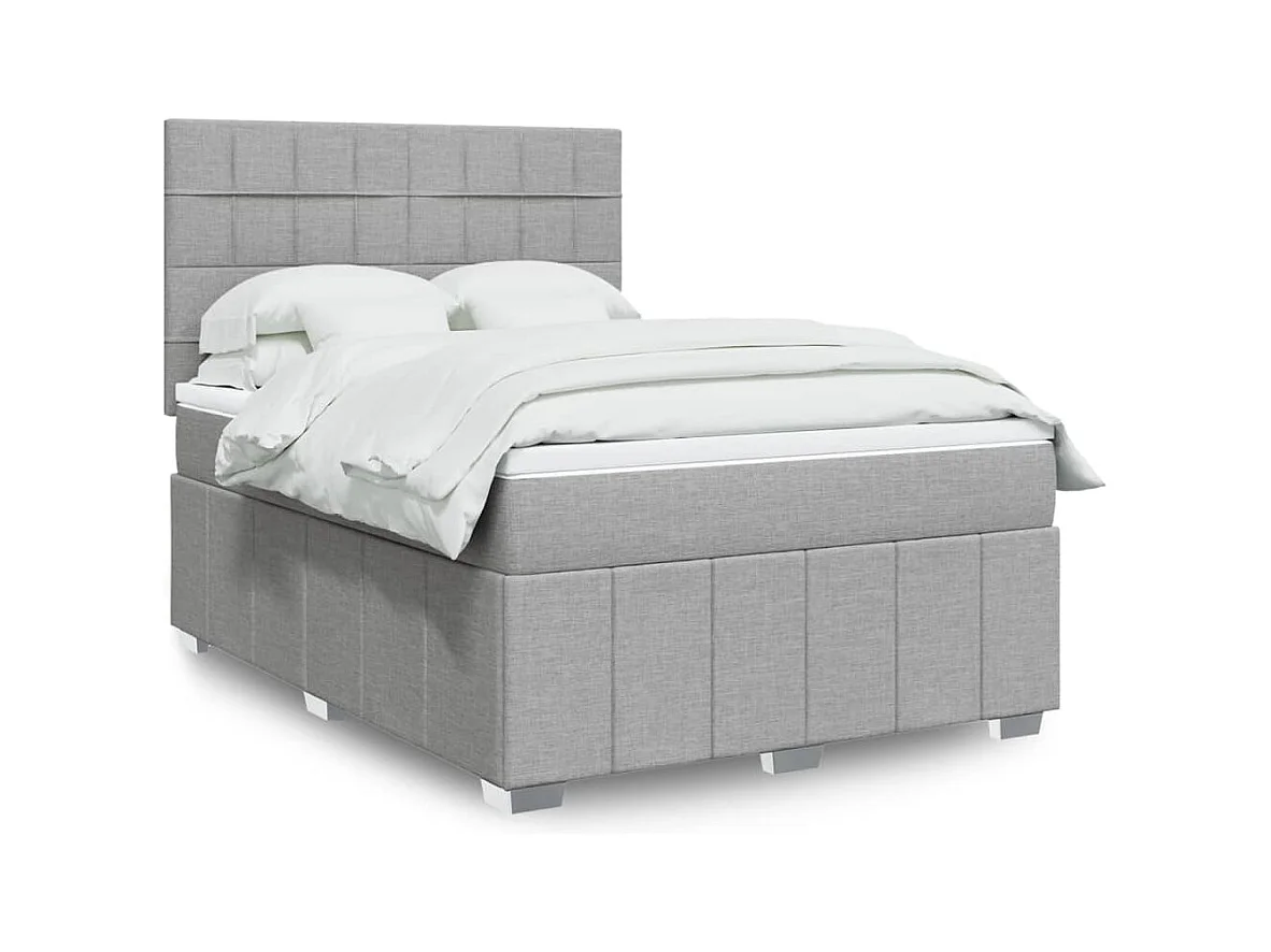 Cama box spring con colchón tela gris claro 140x190 cm