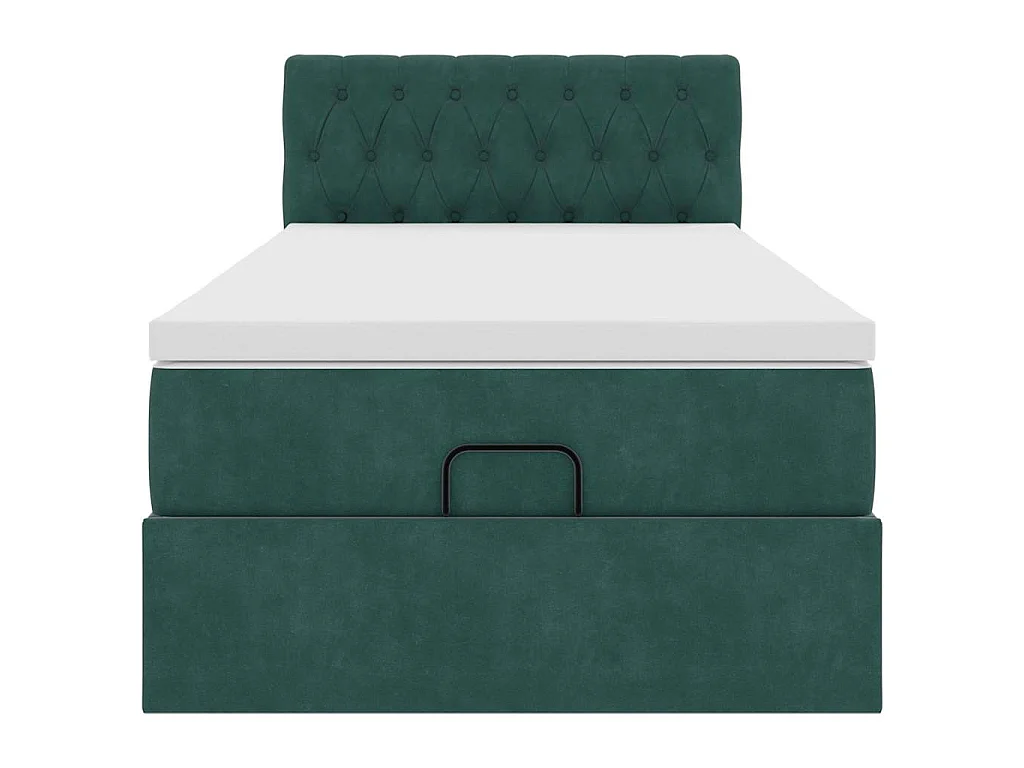Cama otomana con colchón y LED terciopelo verde oscuro 90x200cm