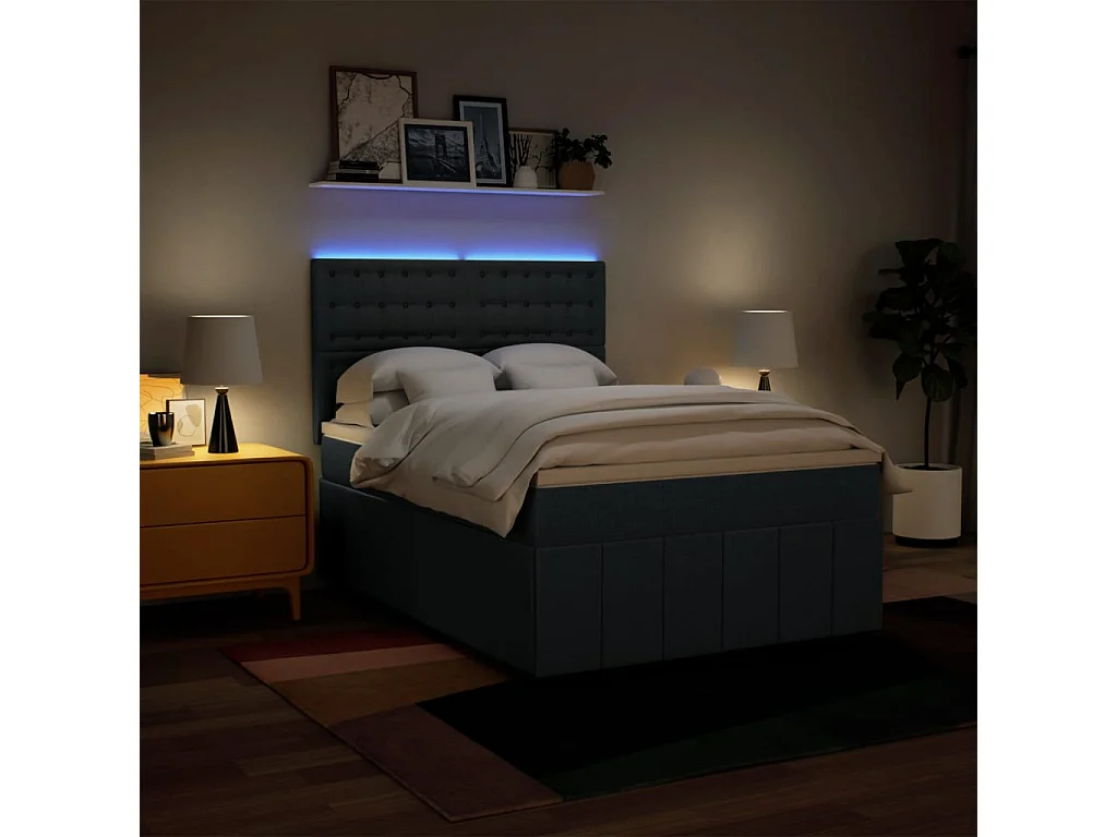 Sommier à lattes de lit avec matelas Bleu 160x200 cm Tissu