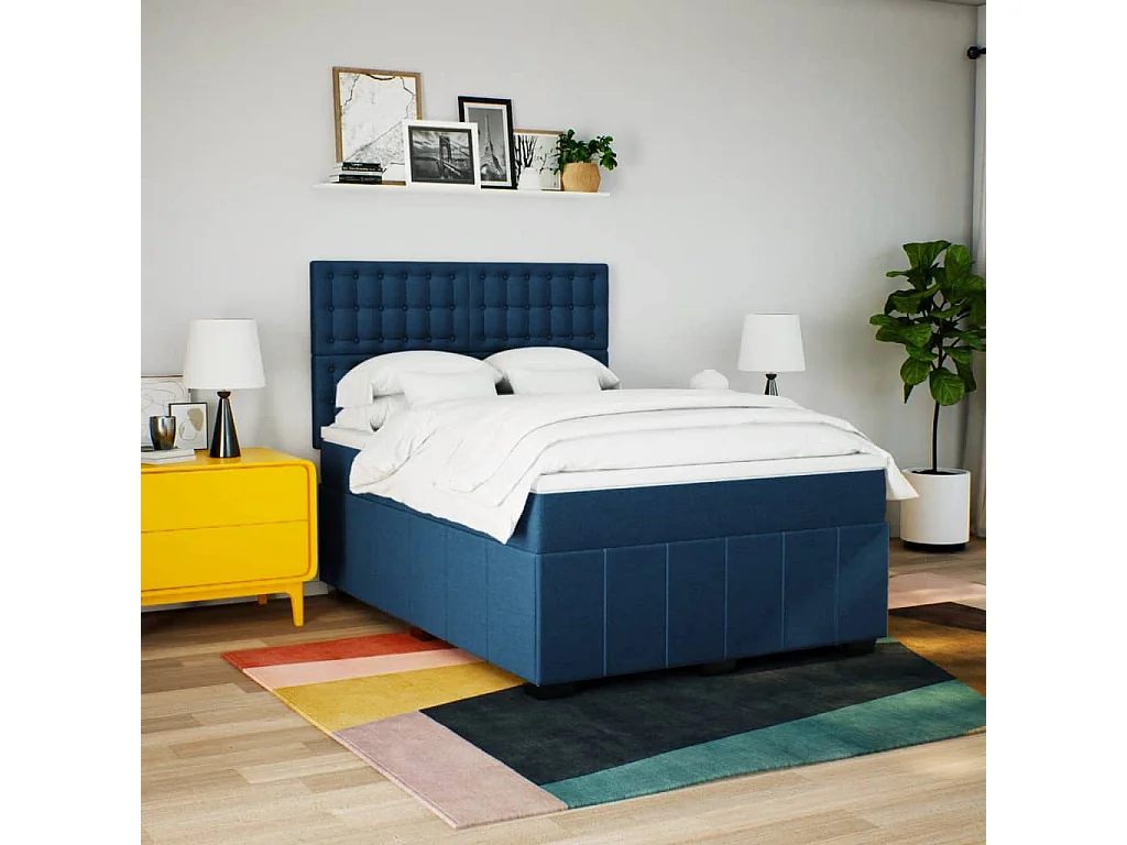 Sommier à lattes de lit avec matelas Bleu 160x200 cm Tissu