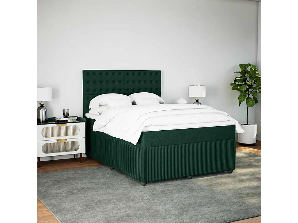 Boxspring met matras fluweel donkergroen 140x200 cm