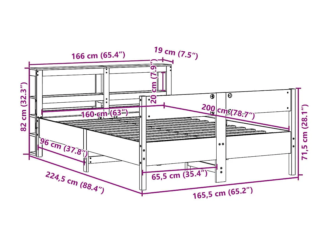 Cadre de lit sans matelas blanc 160x200 cm bois de pin massif