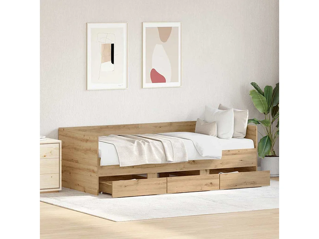 Lit d'appoint Chêne artisanal 90 x 190 cm Bois d'ingénierie