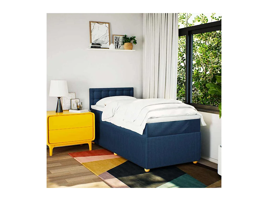 Cama com molas/colchão 90x190 cm tecido azul