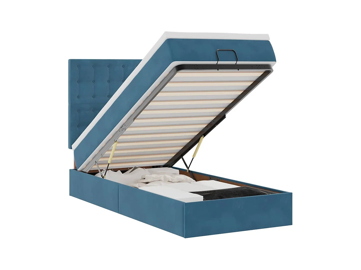Cadre de lit ottoman avec matelas bleu foncé 100x200 cm velours