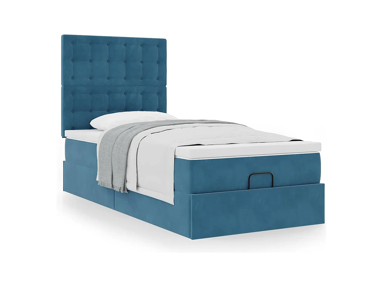 Cadre de lit ottoman avec matelas bleu foncé 100x200 cm velours