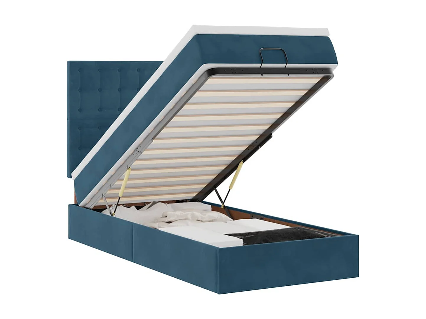 Cadre de lit ottoman avec matelas bleu foncé 100x200 cm velours