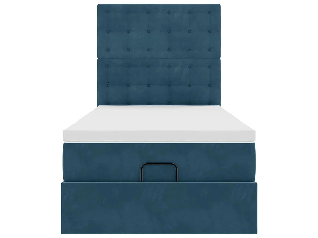 Cadre de lit ottoman avec matelas bleu foncé 100x200 cm velours