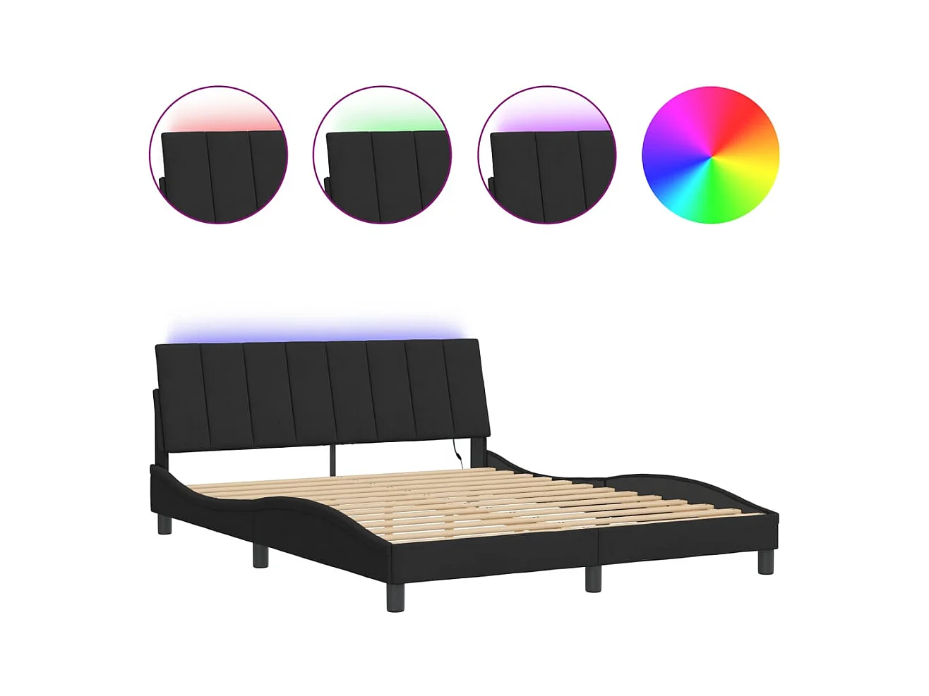 Bedframe met LED zonder matras "Hanko"  fluweel zwart 160x200 cm