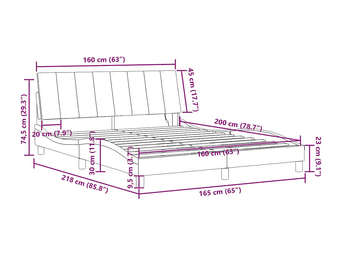 Bedframe met LED zonder matras "Hanko"  fluweel zwart 160x200 cm