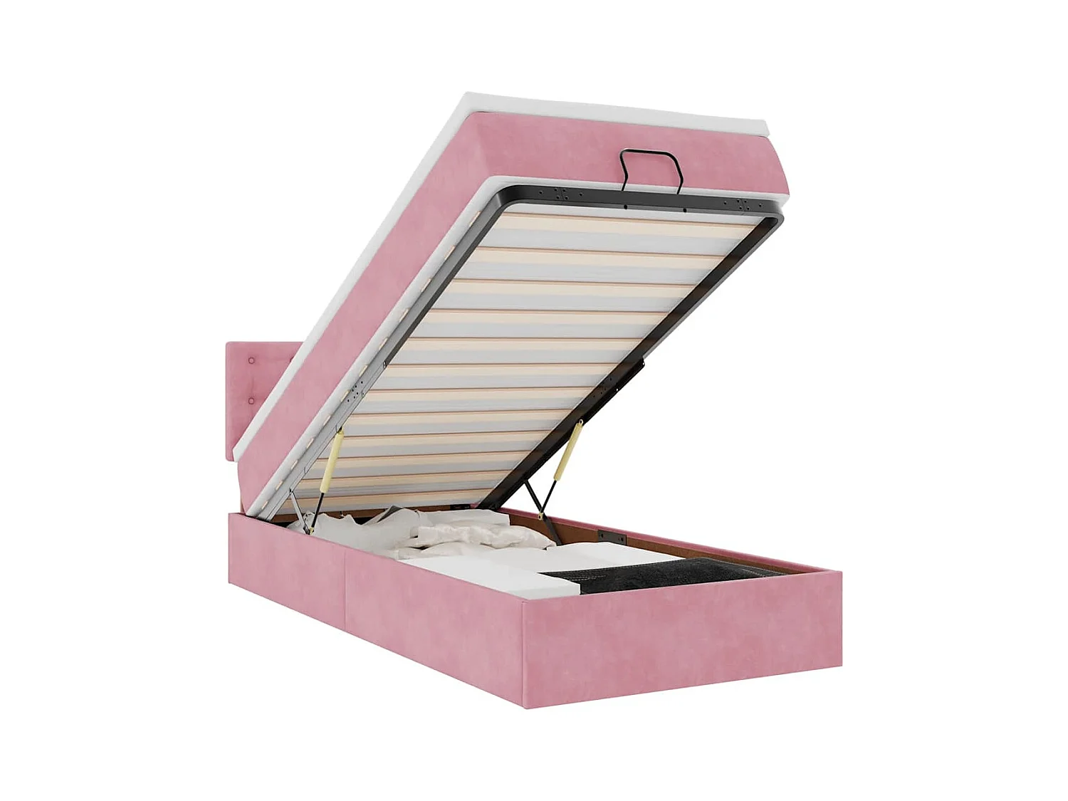 Cadre de lit ottoman avec matelas rose 90x200 cm velours