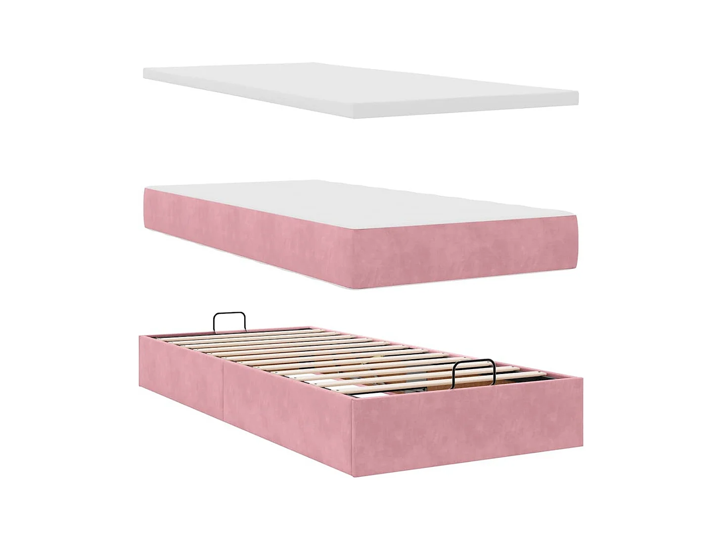 Cadre de lit ottoman avec matelas rose 90x200 cm velours