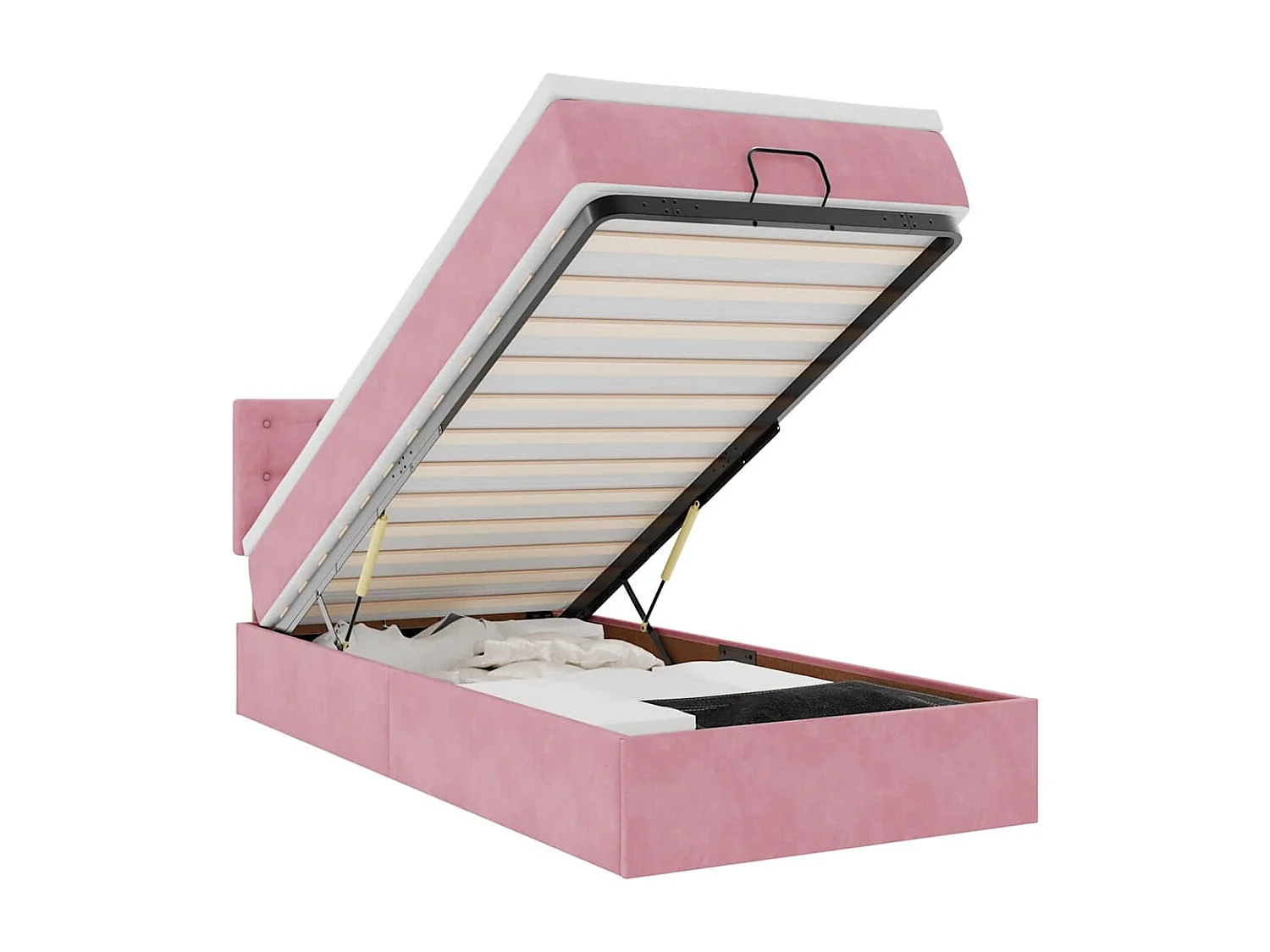 Estrutura de cama otomana com colchão rosa 90x200cm veludo