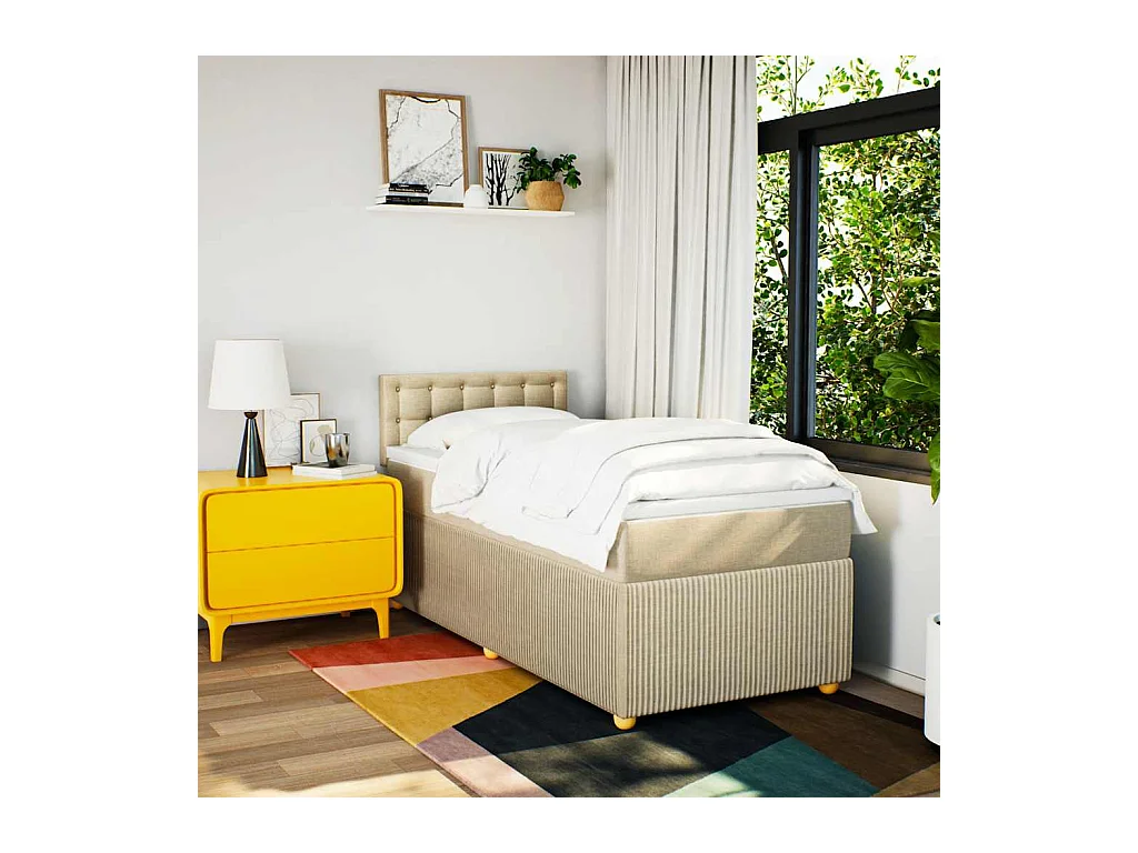 Sommier à lattes de lit avec matelas Crème 100x200 cm Tissu