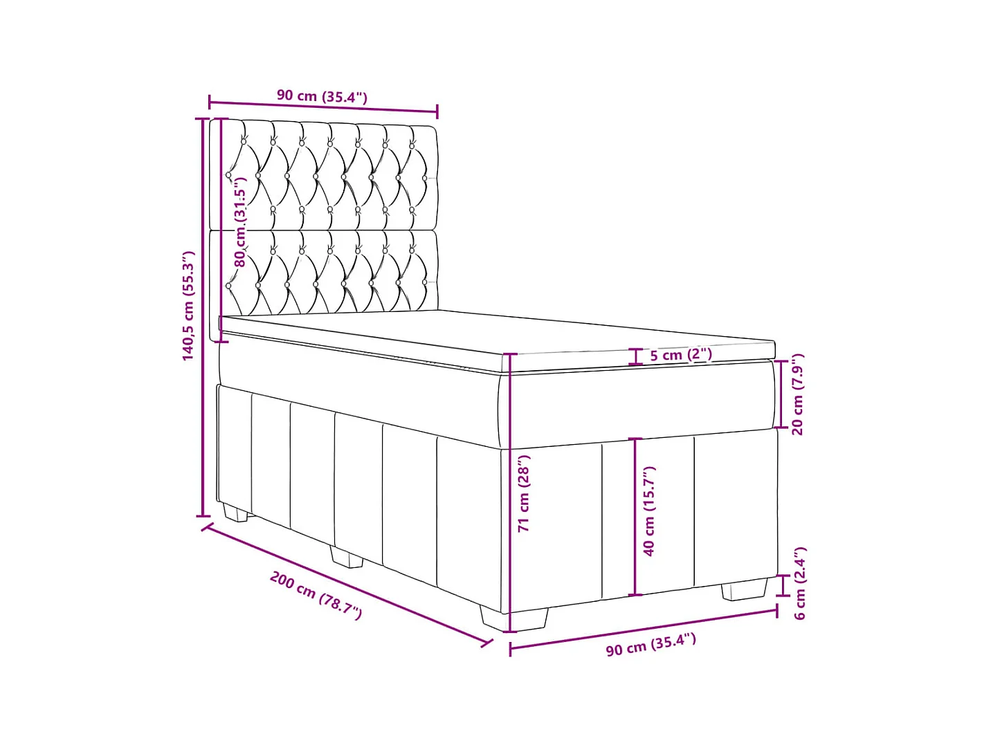 Sommier à lattes de lit avec matelas Noir 90x200 cm Tissu