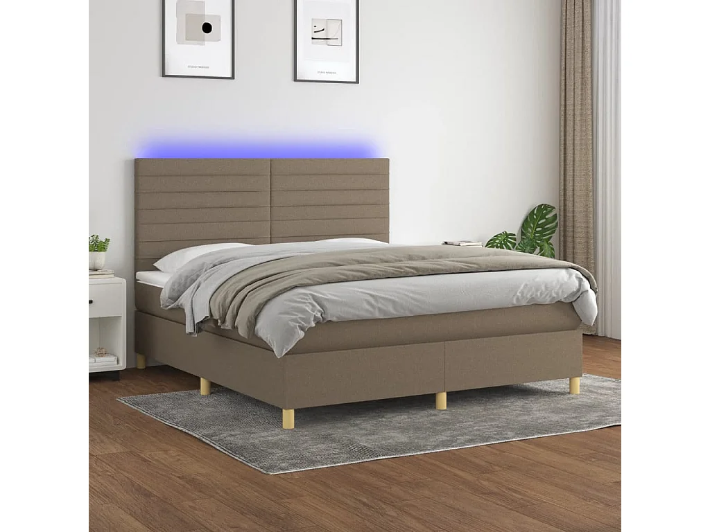 Sommier à lattes de lit et matelas et LED Taupe 160x200cm Tissu