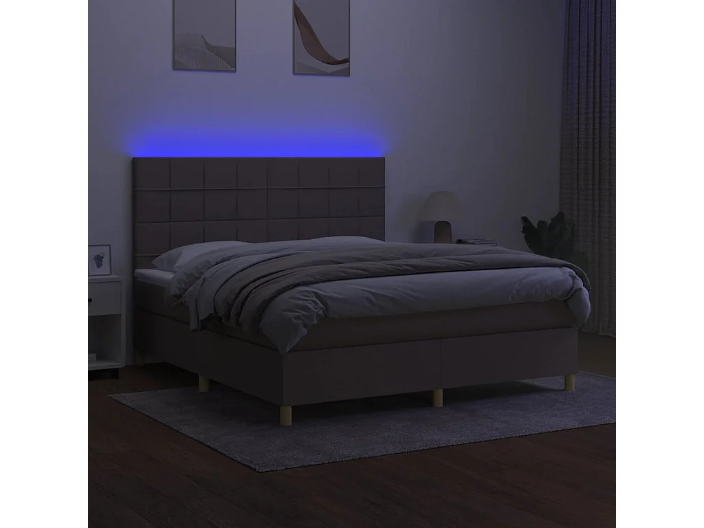 Sommier à lattes de lit et matelas et LED Taupe 160x200cm Tissu