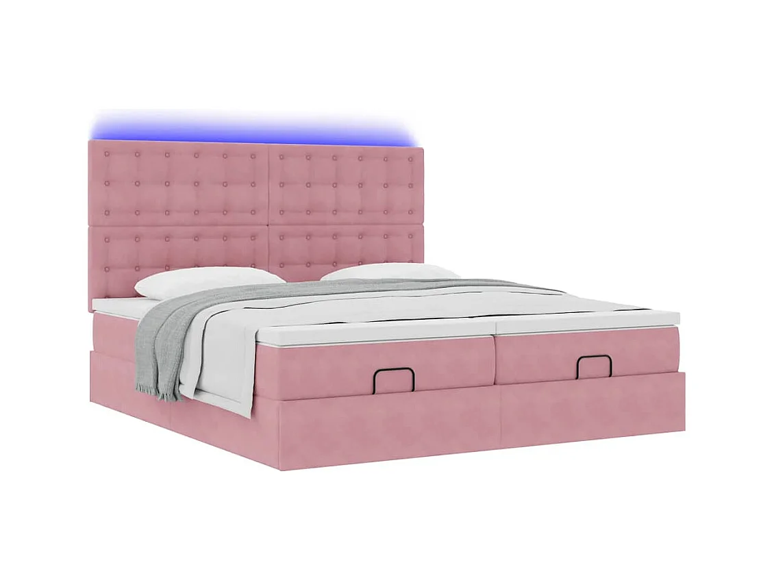 Ottoman-Bett mit Matratzen & LEDs Rosa 180x200 cm Samt