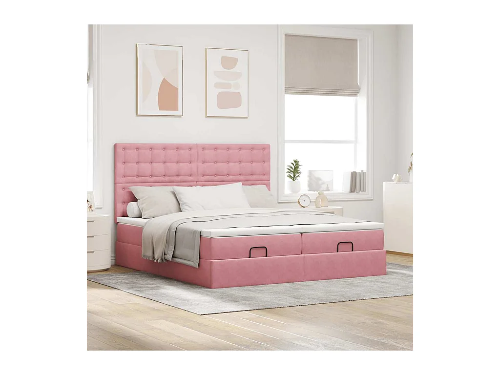Ottoman-Bett mit Matratzen & LEDs Rosa 180x200 cm Samt