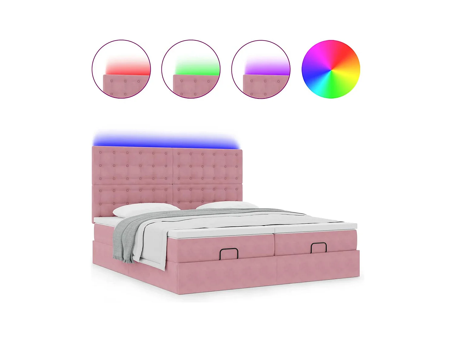 Ottoman-Bett mit Matratzen & LEDs Rosa 180x200 cm Samt