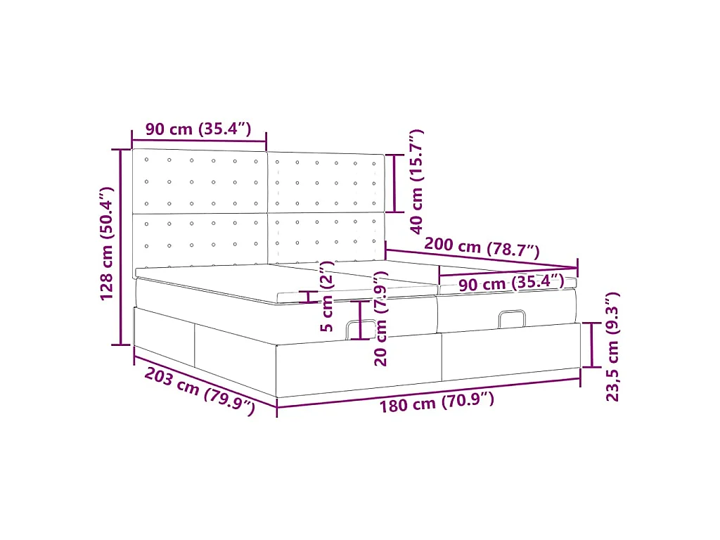 Estrutura de cama otomana com colchões 180x200 cm veludo rosa