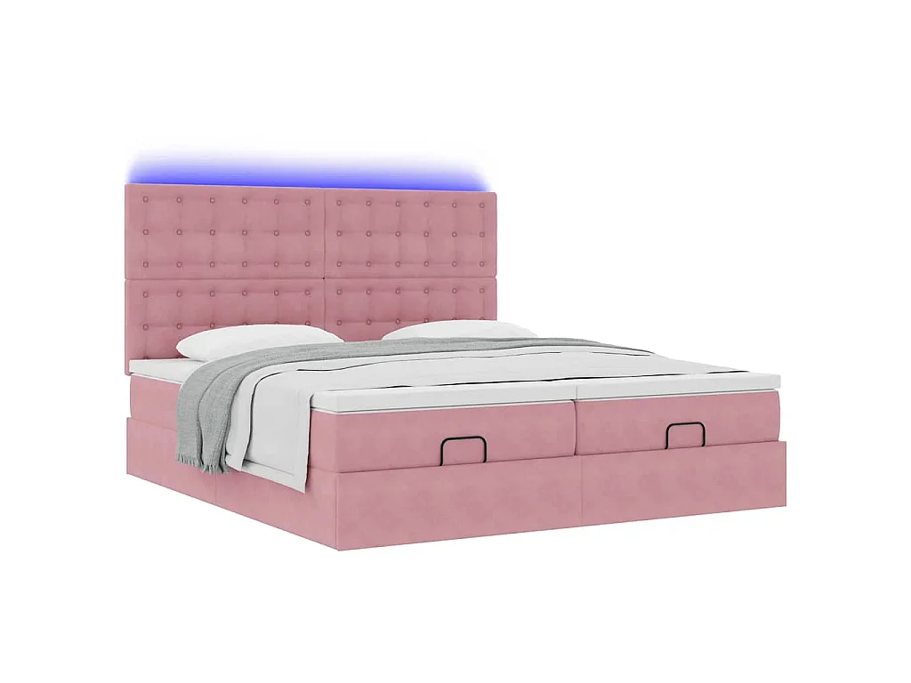 Estrutura de cama otomana com colchões 180x200 cm veludo rosa
