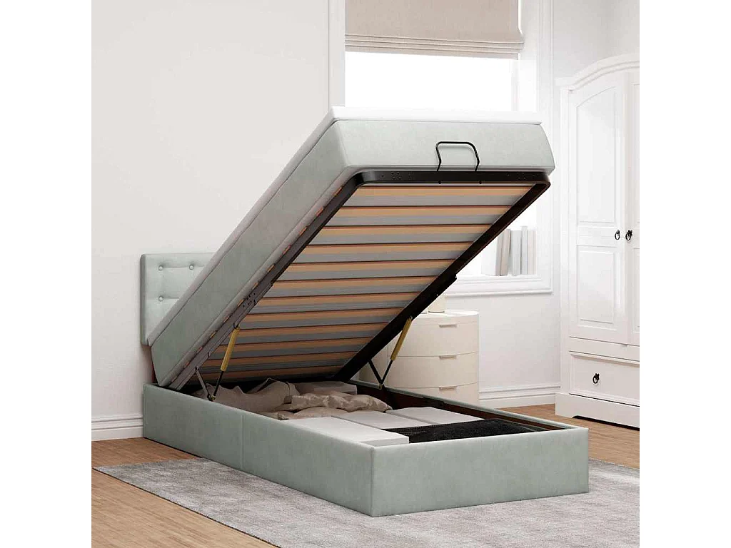 Struttura Letto Pouf con Materasso 90x200 cm in Velluto