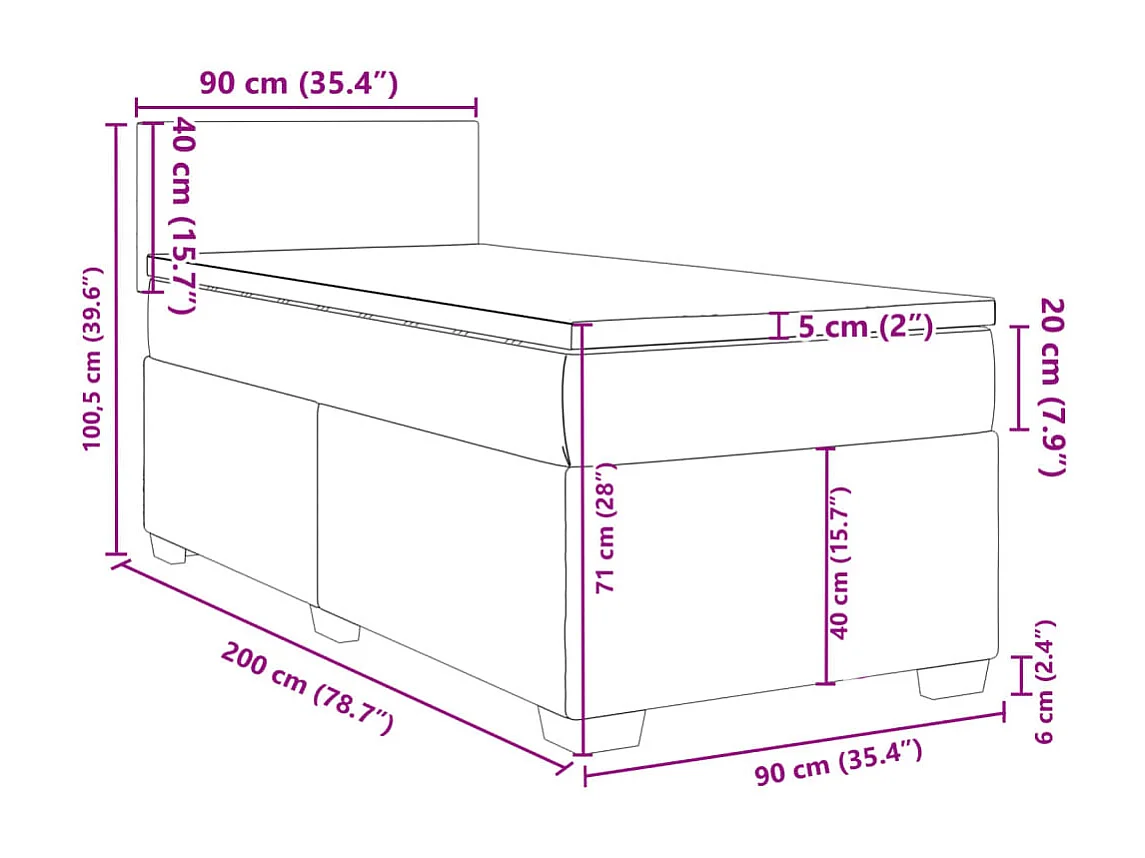 Sommier à lattes de lit avec matelas Rose 90x200 cm Velours