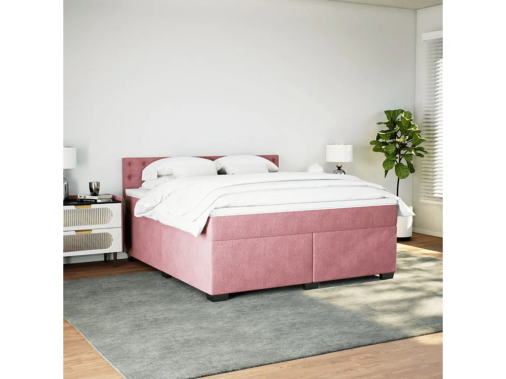 Boxspring met matras fluweel roze 180x200 cm