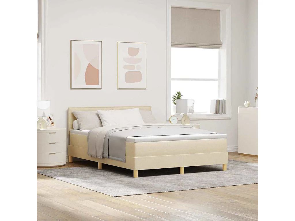 Boxspringbett mit Kissen mit Kopfteil Creme 140 x 200 cm Stoff