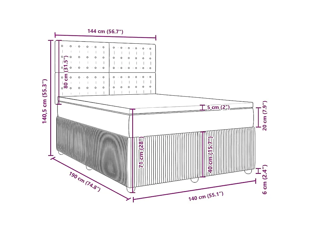 Boxspringbett mit Matratze Dunkelgrau 140x190 cm Samt