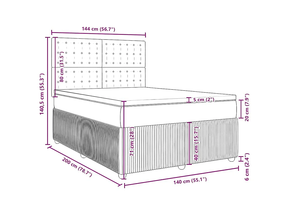 Sommier à lattes de lit avec matelas Noir 140x200 cm Velours