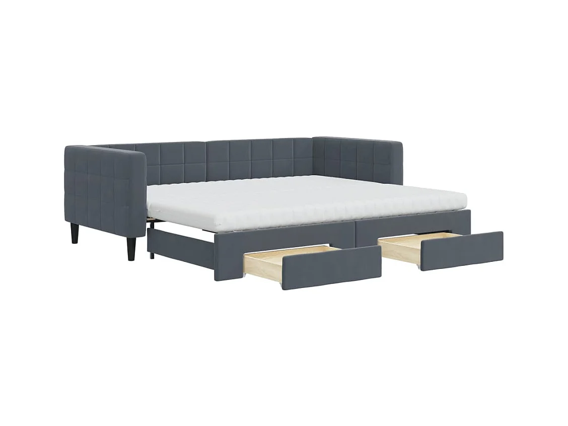 Lit de jour avec gigogne et tiroirs gris foncé 90x200cm velours