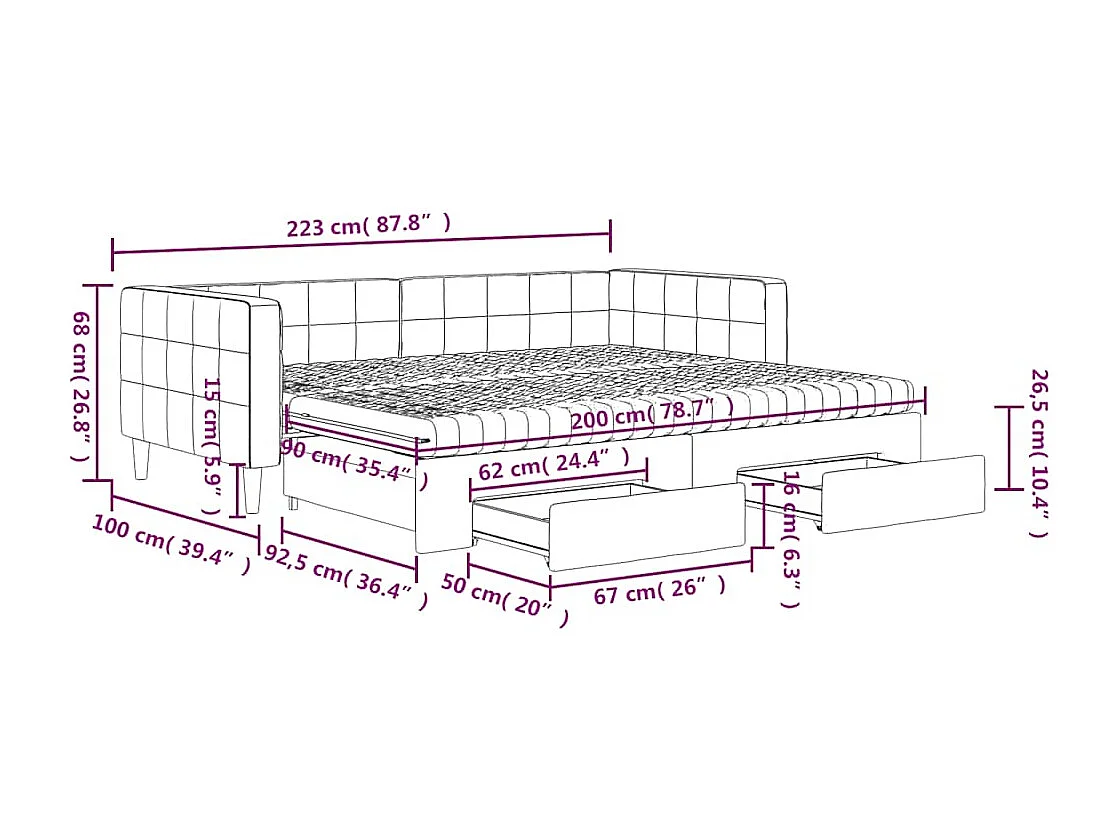 Tagesbett Ausziehbar mit Schubladen Dunkelgrau 90x200 cm Samt