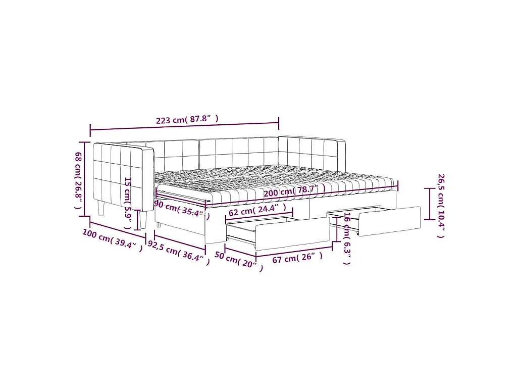 Divano Letto Estraibile Cassetti Grigio Scuro 90x200cm Velluto