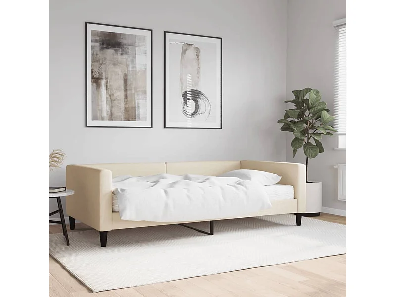 Lit de jour avec matelas crème 100x200 cm tissu