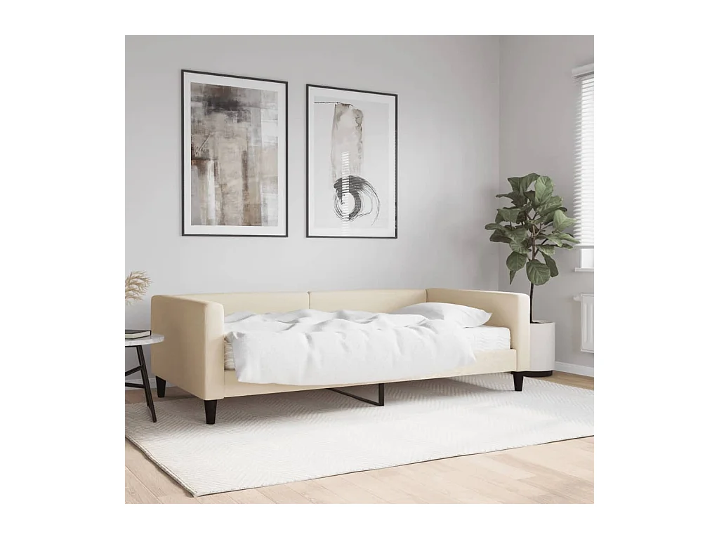 Slaapbank met matras 100x200 cm stof crèmekleurig