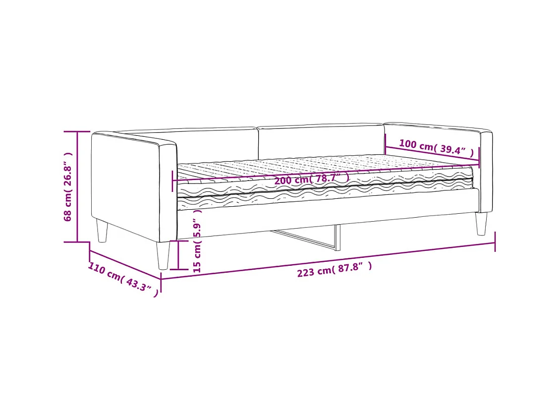 Slaapbank met matras 100x200 cm stof crèmekleurig