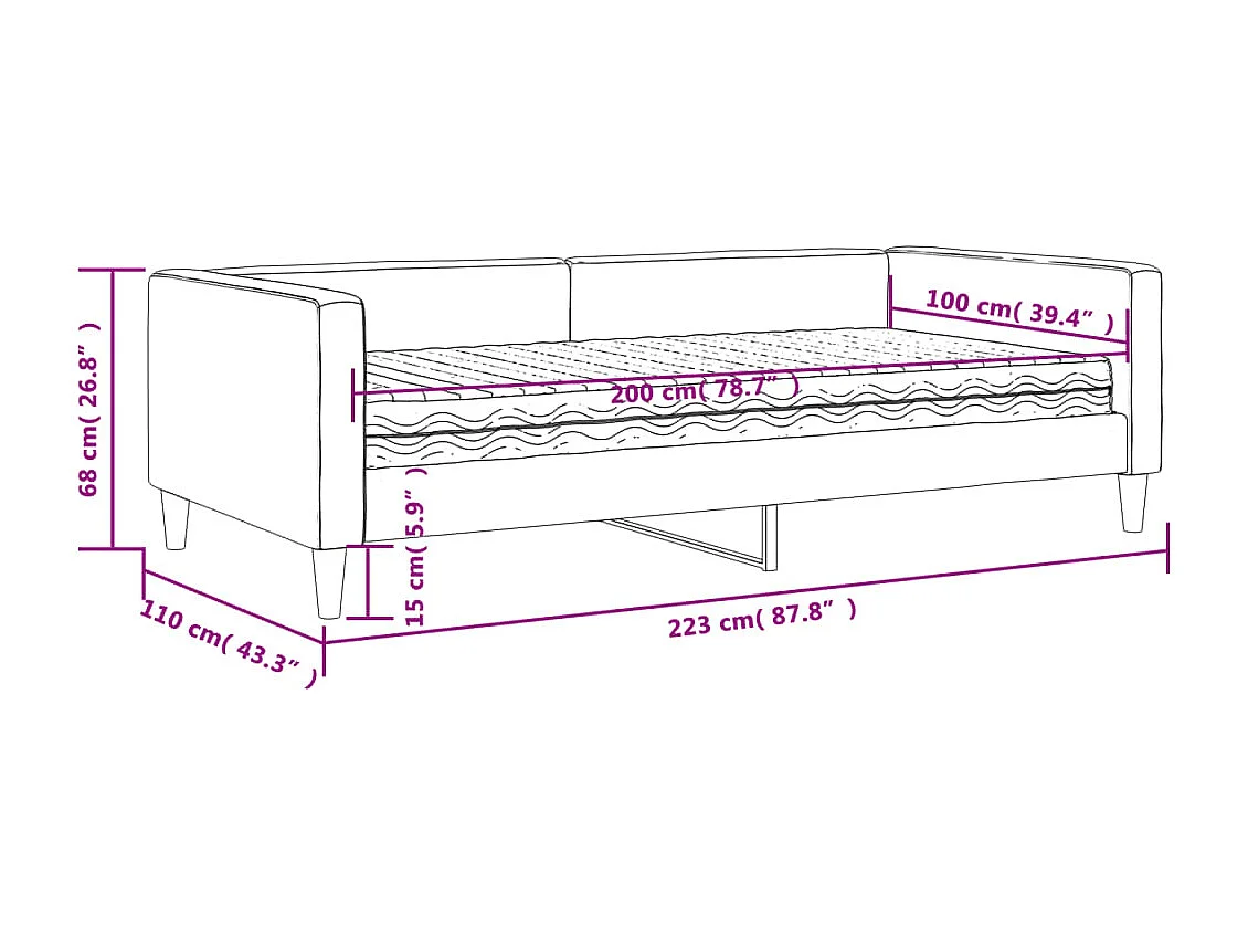 Lit de jour avec matelas crème 100x200 cm tissu