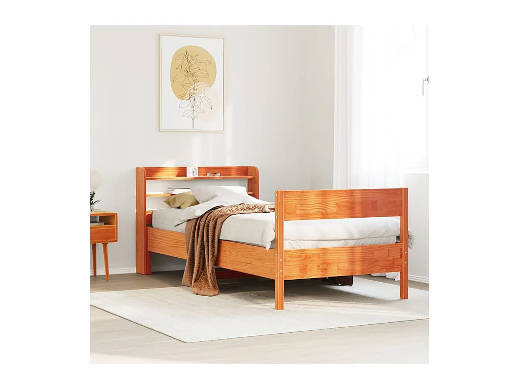Cadre de lit sans matelas cire marron 100x200cm bois pin massif
