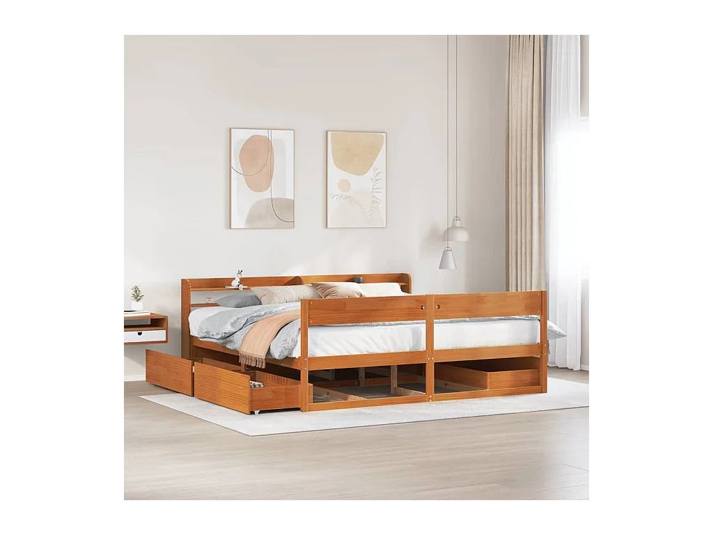 Cadre de lit sans matelas cire marron 180x200cm bois pin massif