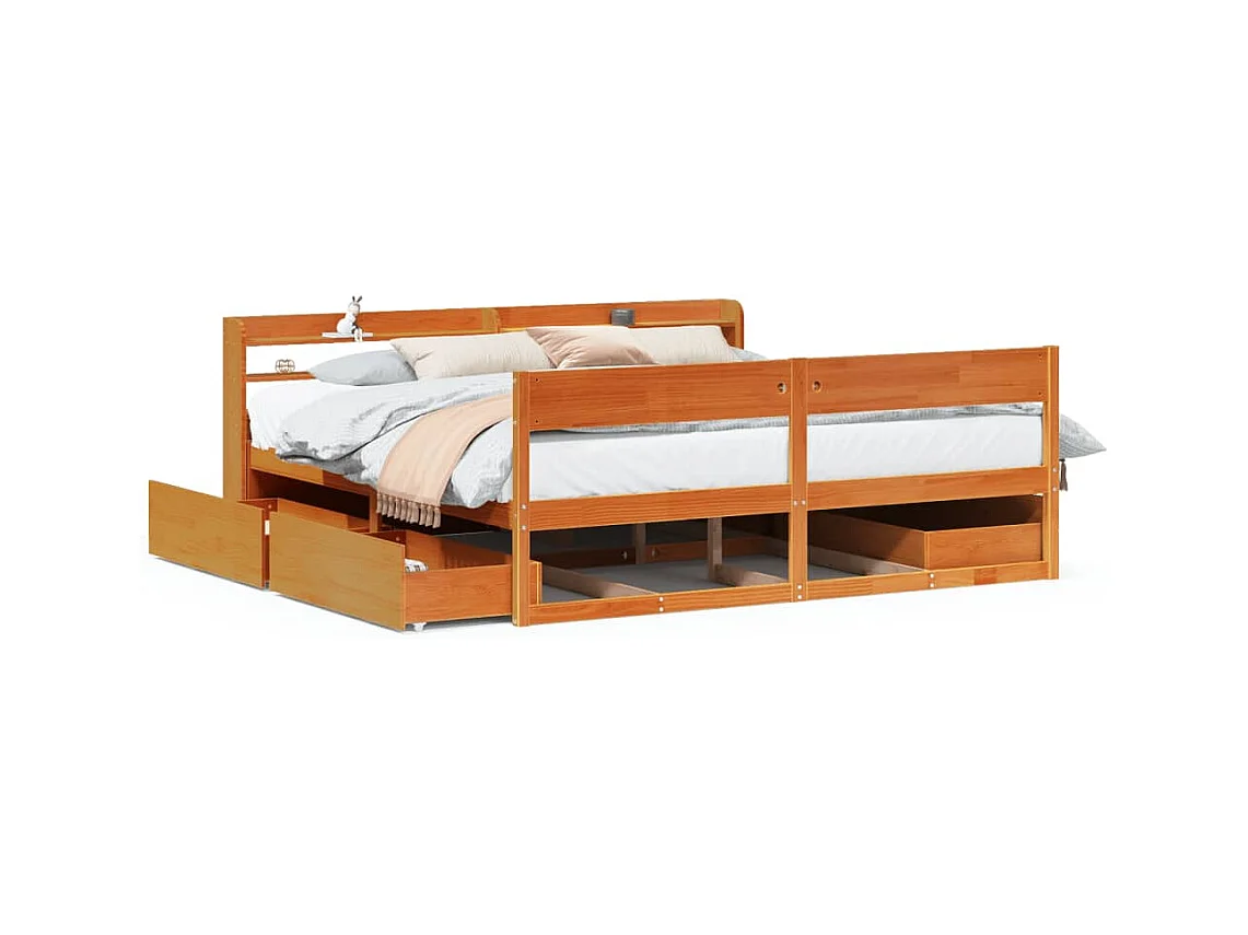 Cadre de lit sans matelas cire marron 180x200cm bois pin massif