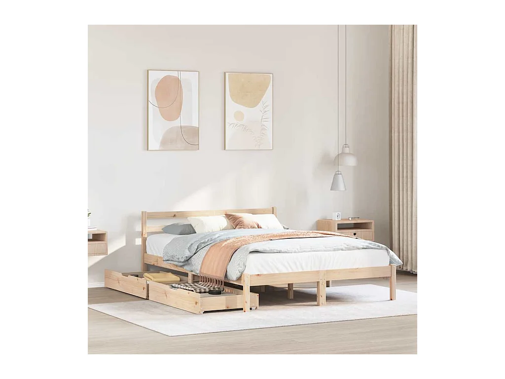 Letto senza Materasso 140x200 cm in Legno Massello di Pino