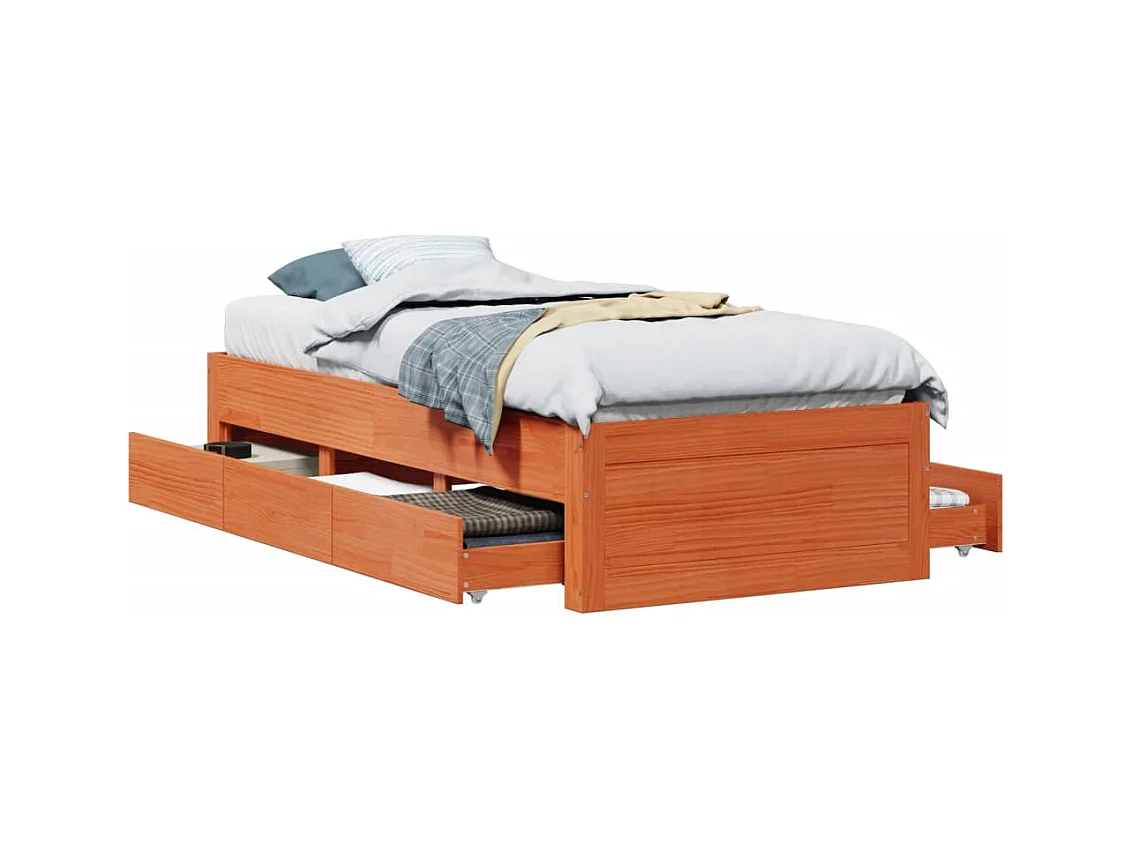 Cadre de lit sans matelas avec tiroirs 90x190 cm bois de pin