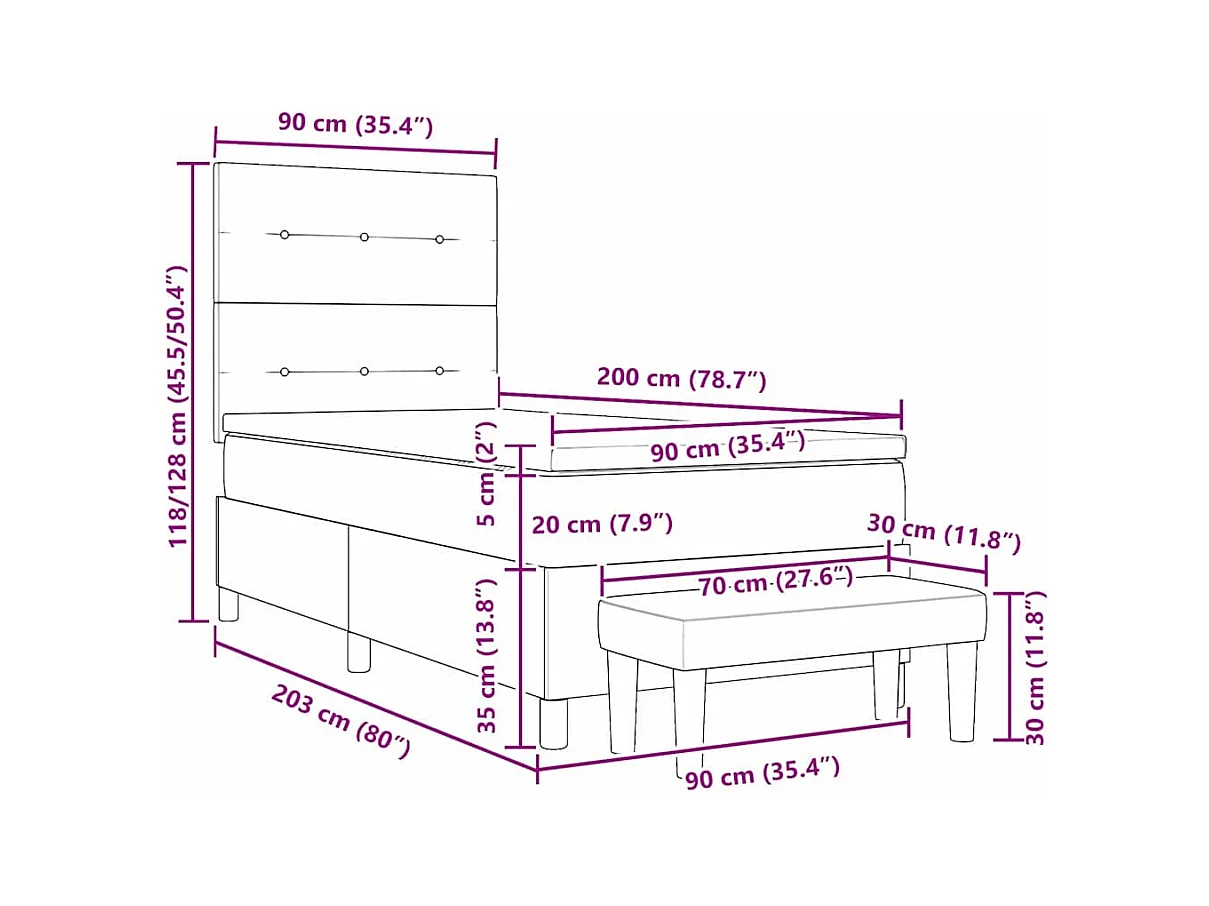 Lit à ressorts avec matelas Bleu 90 x 200 cm tissu